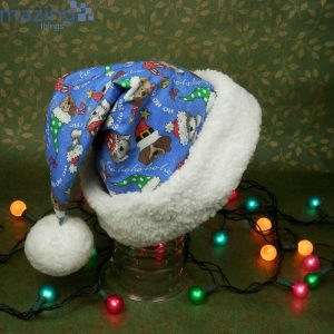 Christmas Dogs Hohoho Pattern Blue Christmas Santa Hat For Adult And Child Product Photo 2