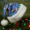 Christmas Dogs Hohoho Pattern Blue Christmas Santa Hat For Adult And Child