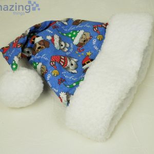 Christmas Dogs Hohoho Pattern Blue Christmas Santa Hat For Adult And Child Product Photo 4