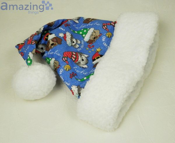 Christmas Dogs Hohoho Pattern Blue Christmas Santa Hat For Adult And Child Product Photo 4