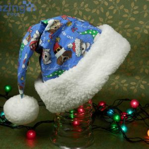 Christmas Dogs Hohoho Pattern Blue Christmas Santa Hat For Adult And Child Product Photo 5