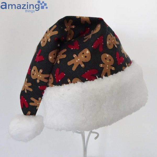 Christmas Gingerbread Cookies And Red Hearts Pattern Christmas Santa Hat For Adult And Child Product Photo 2