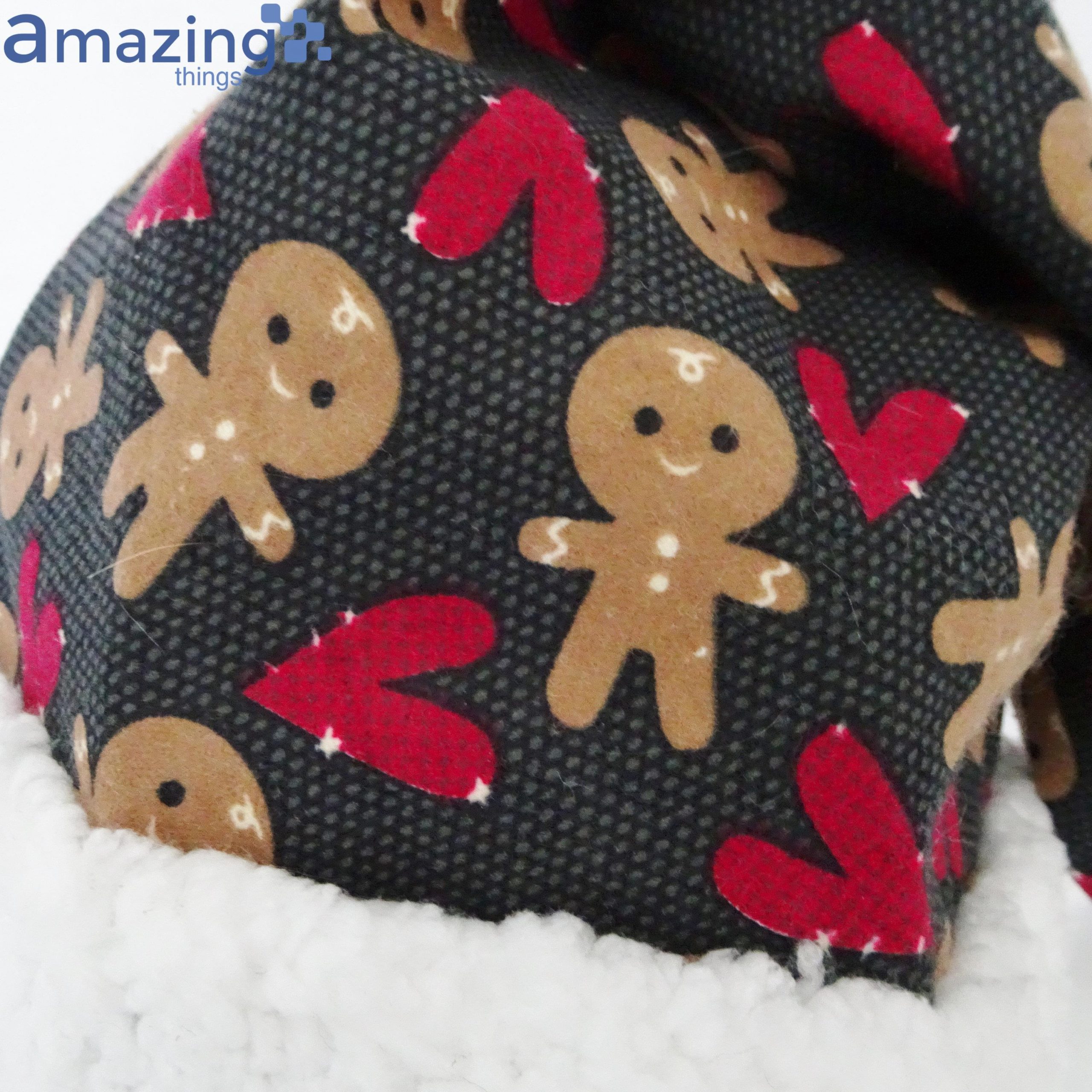 Christmas Gingerbread Cookies And Red Hearts Pattern Christmas Santa Hat For Adult And Child image Christmas Gingerbread Cookies And Red Hearts Pattern Christmas Santa Hat For Adult And Child Product Photo 3 Product photo 2