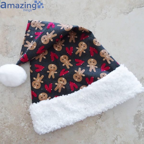Christmas Gingerbread Cookies And Red Hearts Pattern Christmas Santa Hat For Adult And Child Product Photo 4