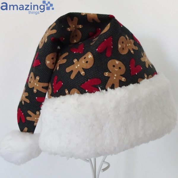 Christmas Gingerbread Cookies And Red Hearts Pattern Christmas Santa Hat For Adult And Child Product Photo 5