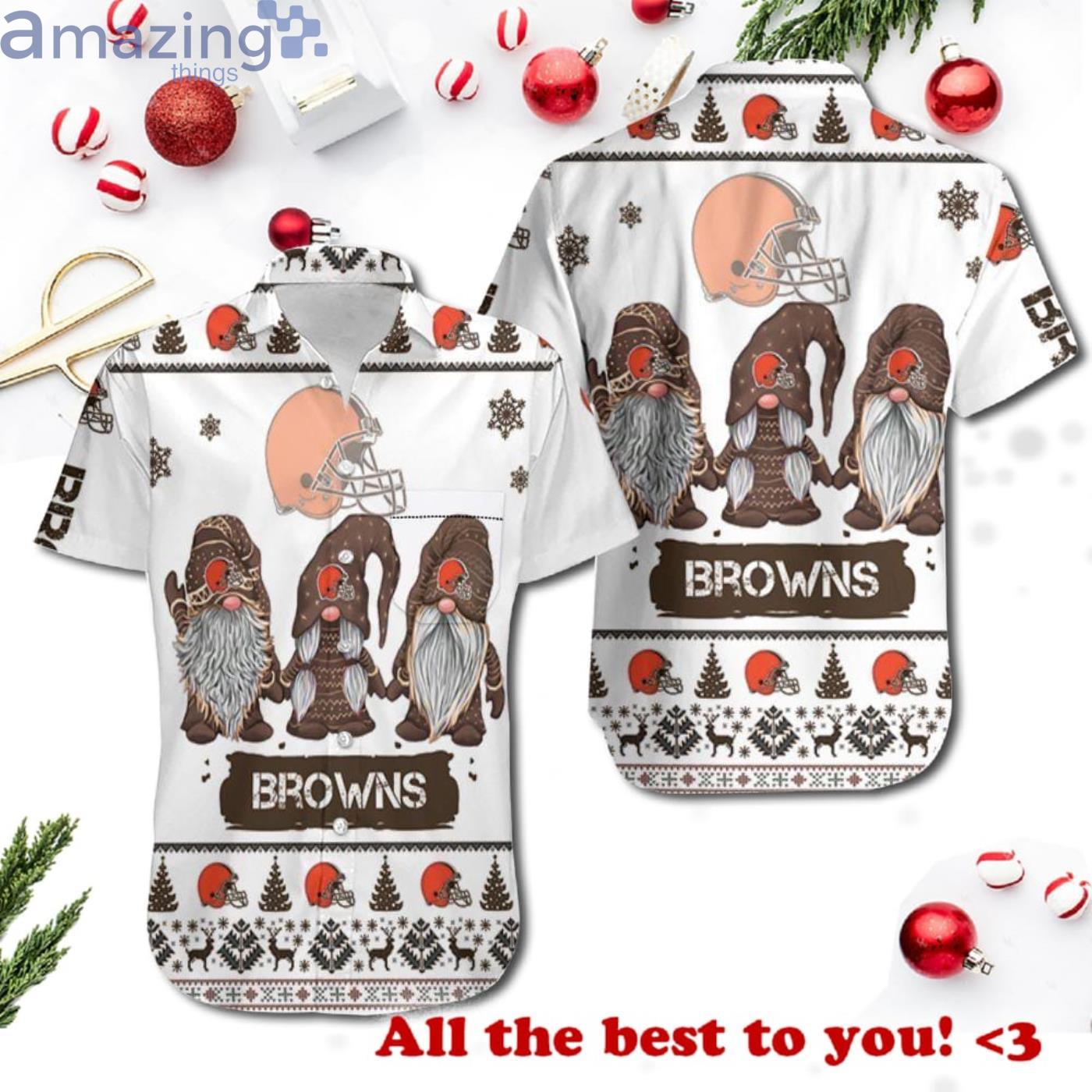 Christmas Gnomes Cleveland Browns Christmas Ugly Pattern 3D Hawaiian Shrit Product Photo 1
