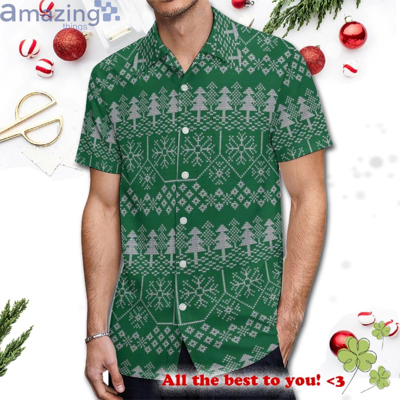 Christmas Green Silver Gray Knitting Pattern Hawaiian Shirt Product Photo 1