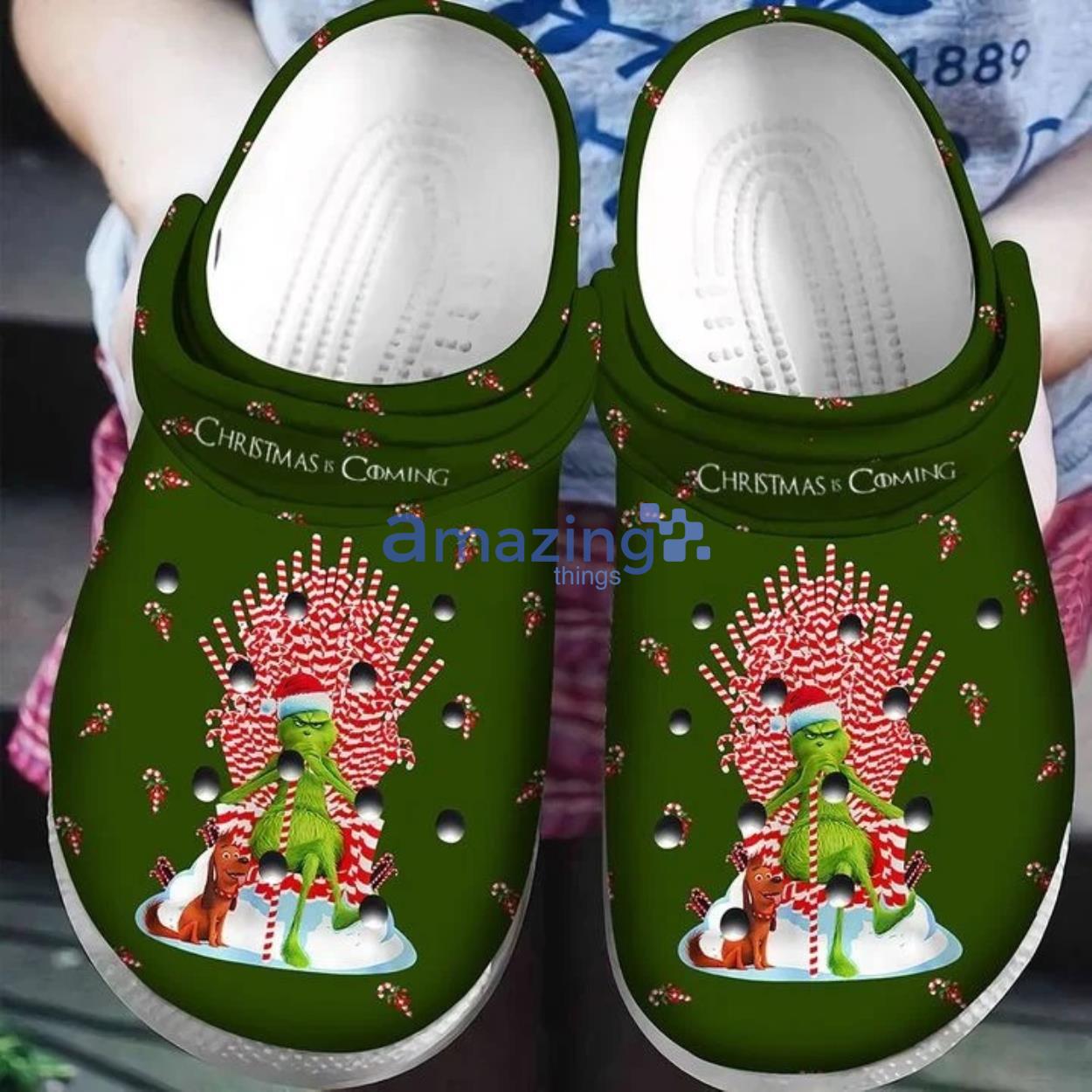 Christmas Is Coming Grinch Clog Shoes For Men Women Product Photo 1