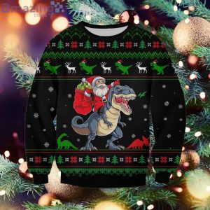 Christmas Santa And T-Rex Knit Ugly Sweater Product Photo 1