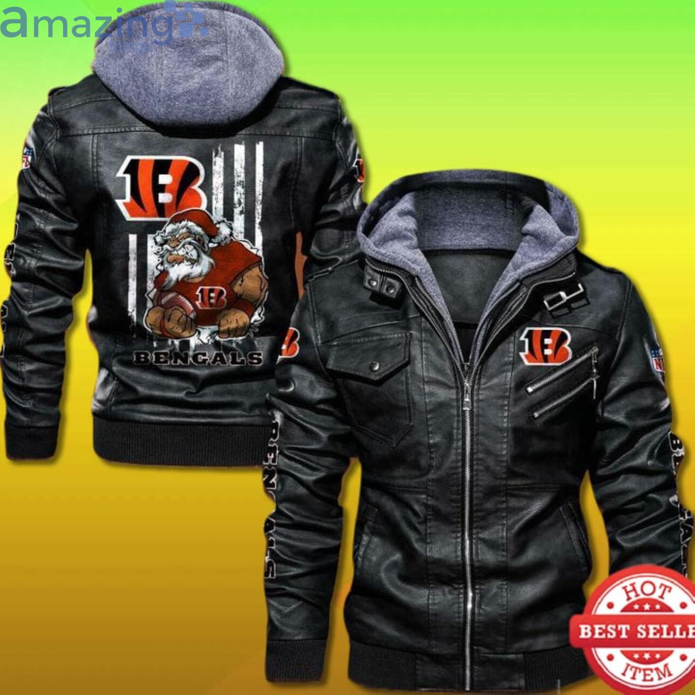 Cincinnati Bengals 2D Leather Jacket Angry Santa Claus Product Photo 1