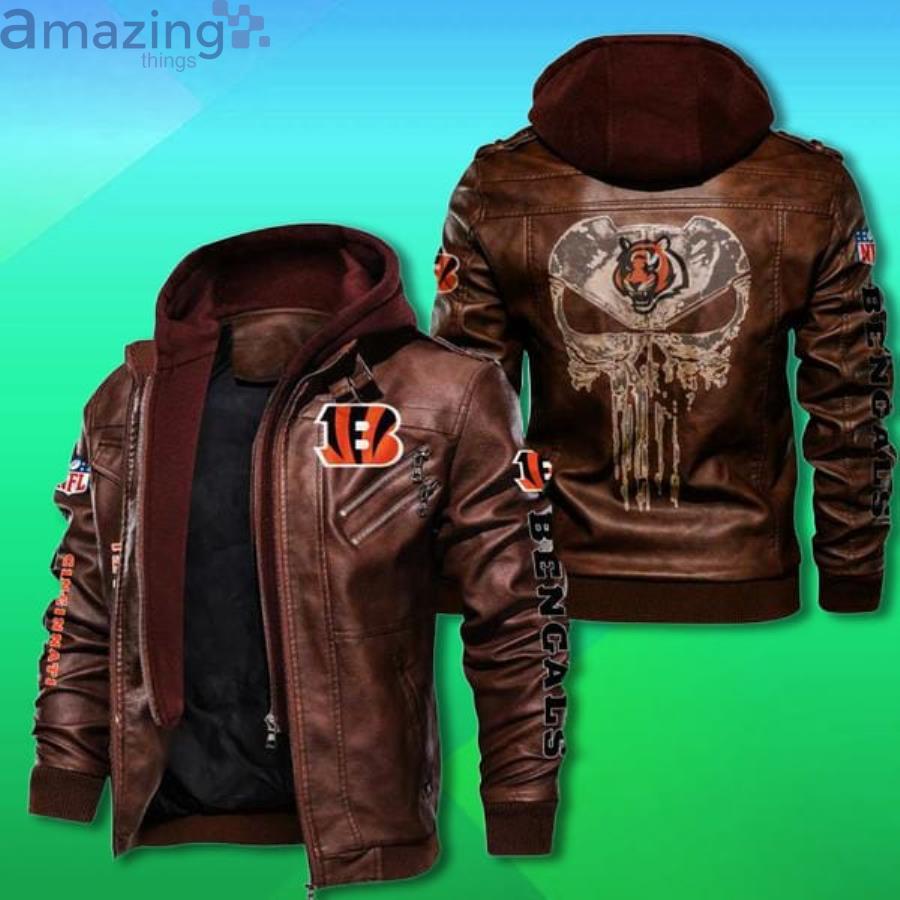Cincinnati Bengals NFL Punisher Skull Leather Jacket Product Photo 1