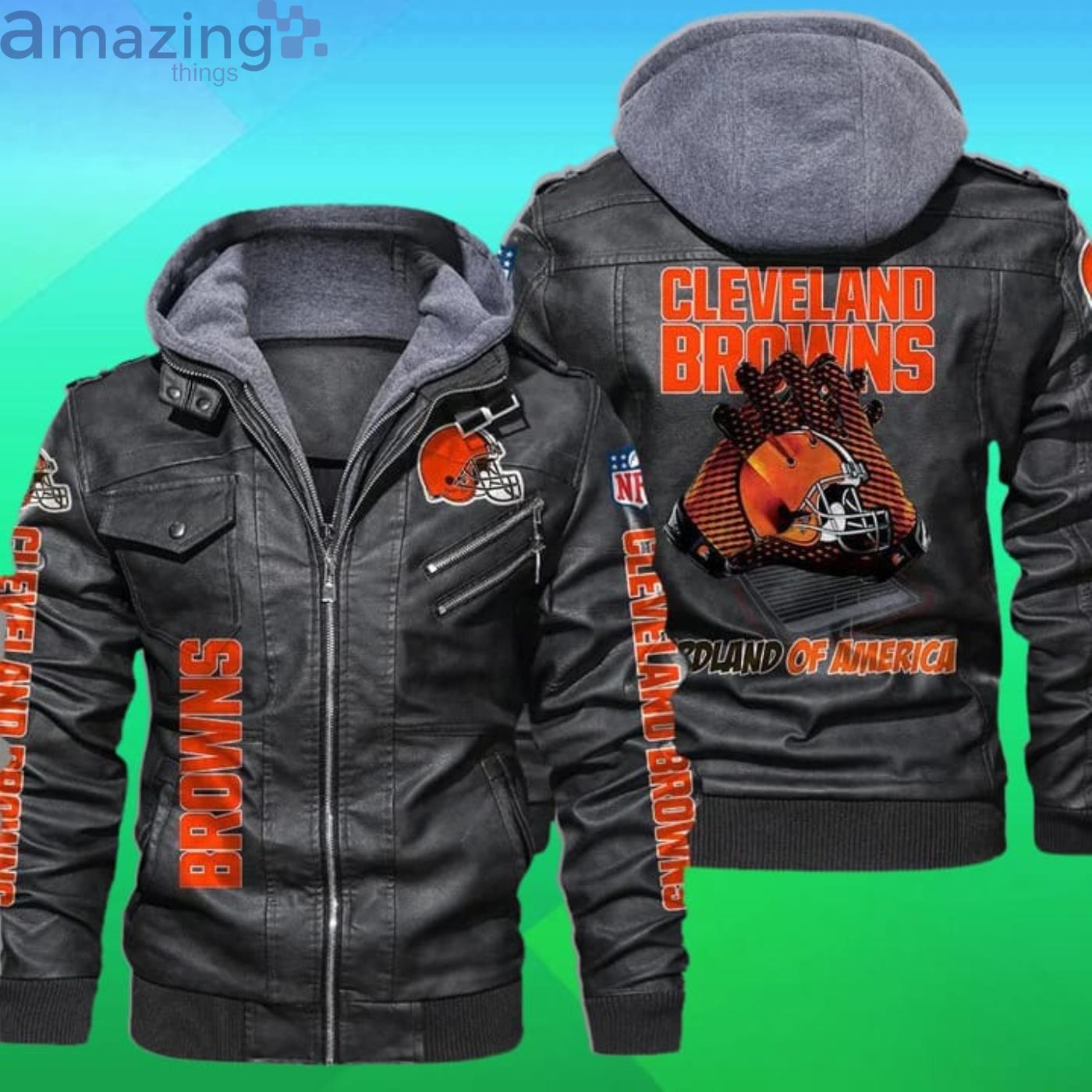 NFL Cleveland Browns Style 5 2D Leather Jacket Men And Women For