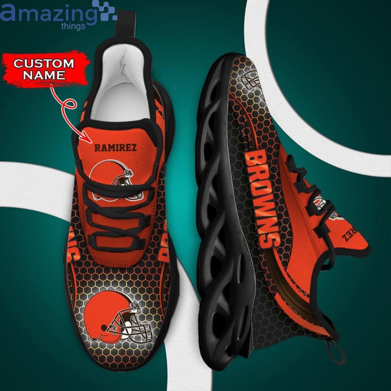 Cleveland Browns Orange Max Soul Sneaker Personalized Name Product Photo 2