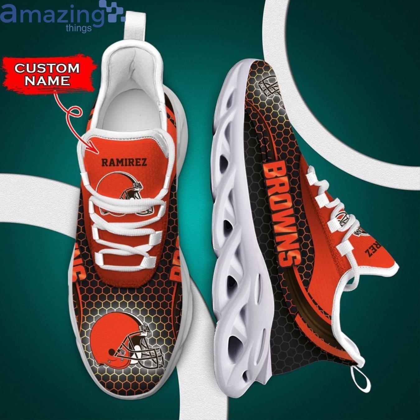 Cleveland Browns Orange Max Soul Sneaker Personalized Name Product Photo 1