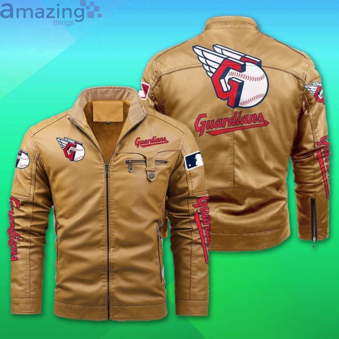 Cleveland Guardians Fleece Leather Jacket image Cleveland Guardians Fleece Leather Jacket Product Photo 2