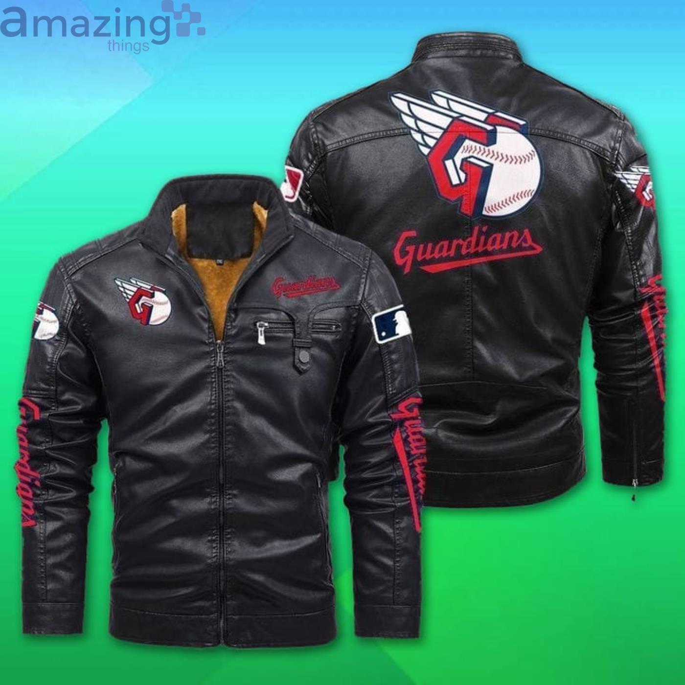 Cleveland Guardians Fleece Leather Jacket Product Photo 1 Cleveland Guardians Fleece Leather Jacket Product Photo 1