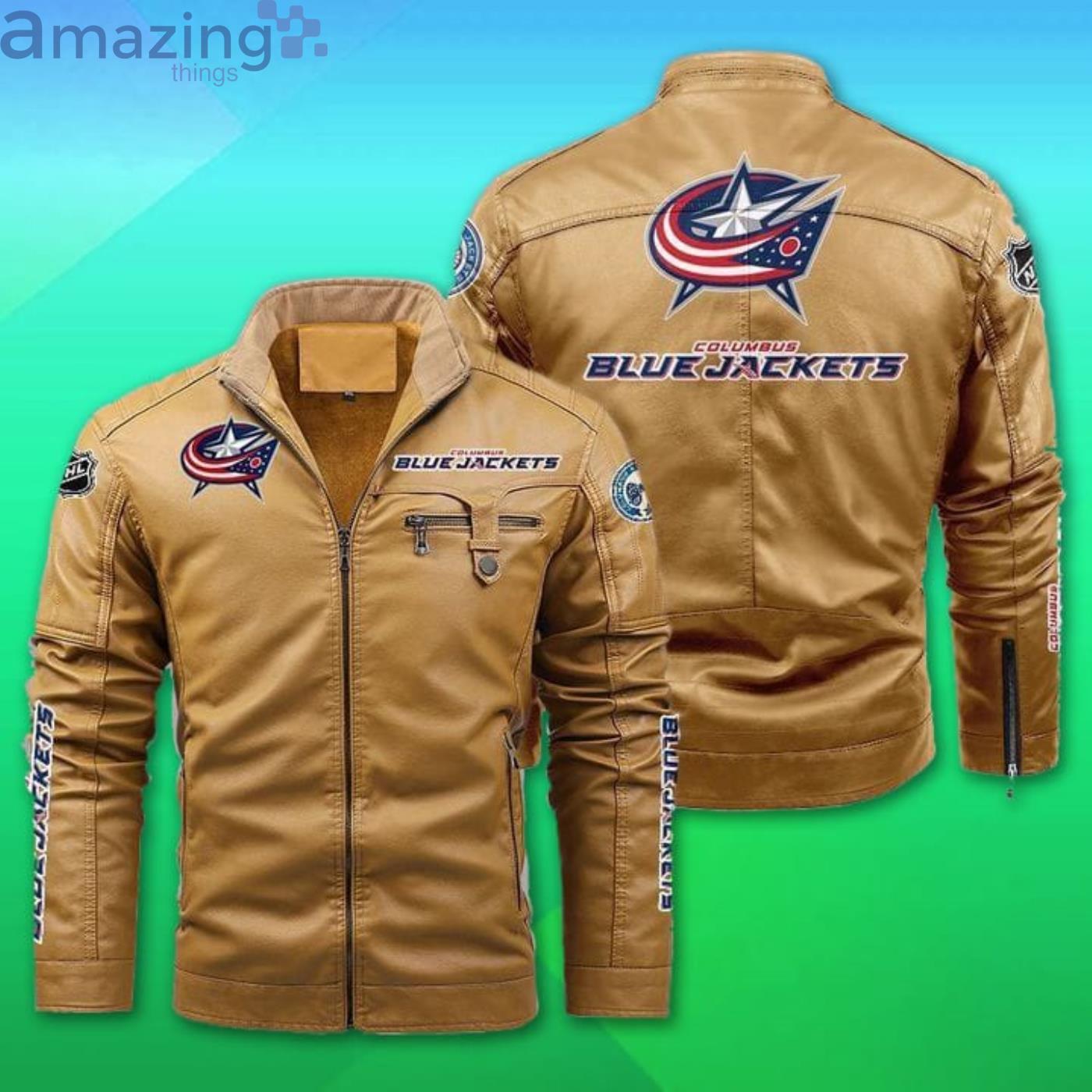 Columbus Blue Jackets Fleece Leather Jacket image Columbus Blue Jackets Fleece Leather Jacket Product Photo 2