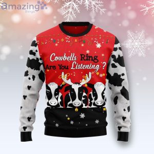 Cow Bell Rings Are You Listening Ugly Christmas Sweater Product Photo 1