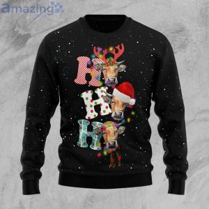 Cow Ho Ho Ho Christmas Gift Black Ugly Christmas Sweater Product Photo 1