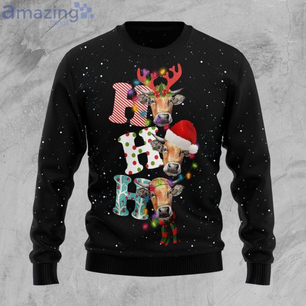 Cow Ho Ho Ho Christmas Gift Black Ugly Christmas Sweater Product Photo 1