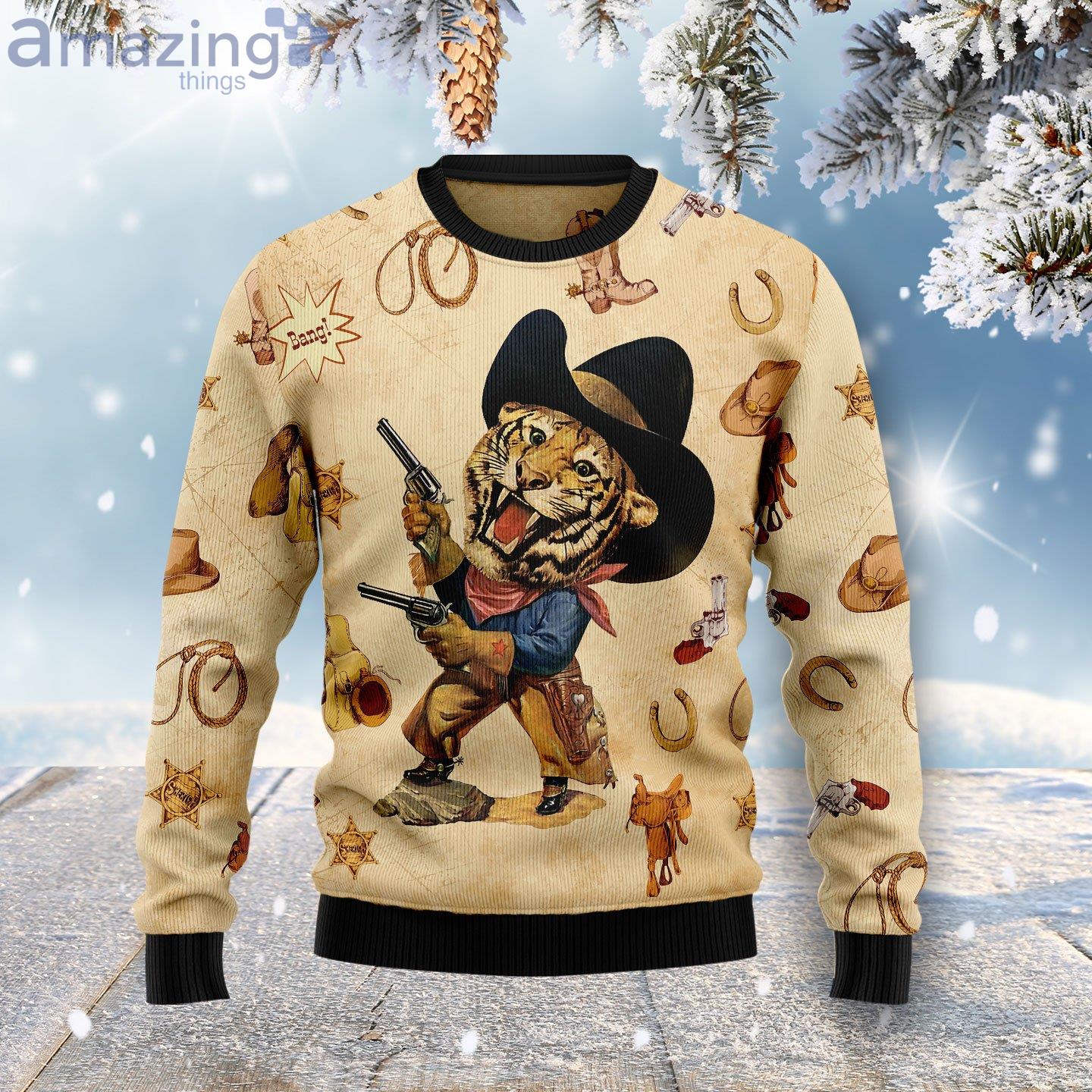 Cowboy Tiger Cool Tiger Cute Gift Ugly Christmas Sweater Product Photo 1