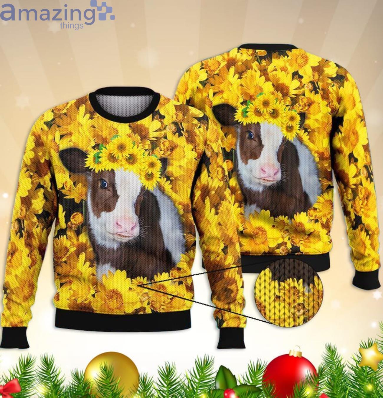 Cows With Sunflowers All Over Printed 3D Sweater Product Photo 1