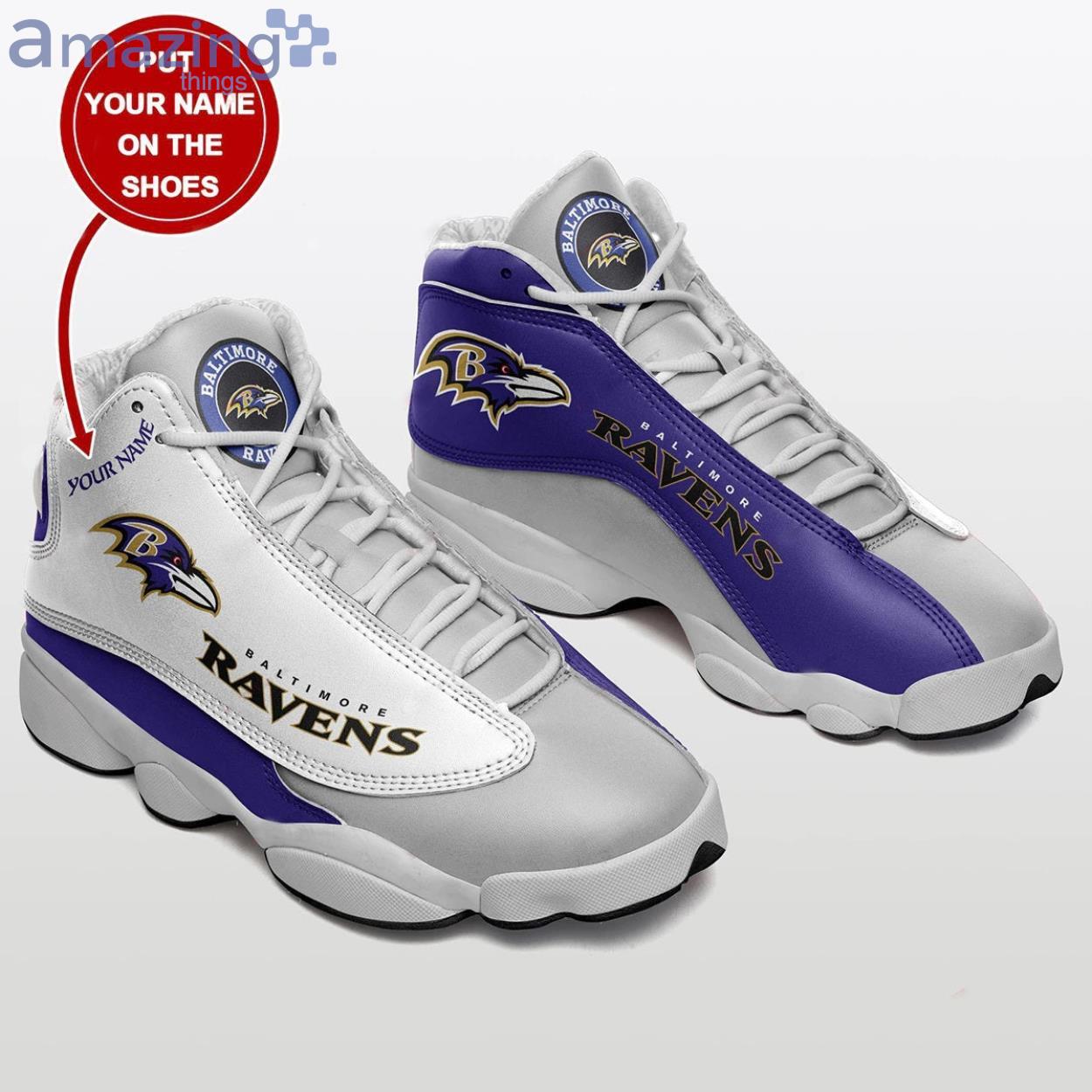 Custom Name Baltimore Ravens Team Air Jordan 13 Sneaker Shoes For Fans Product Photo 1