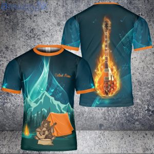 Custom Name Bear Camping Guiter Love Music 3D T-Shirt Product Photo 1