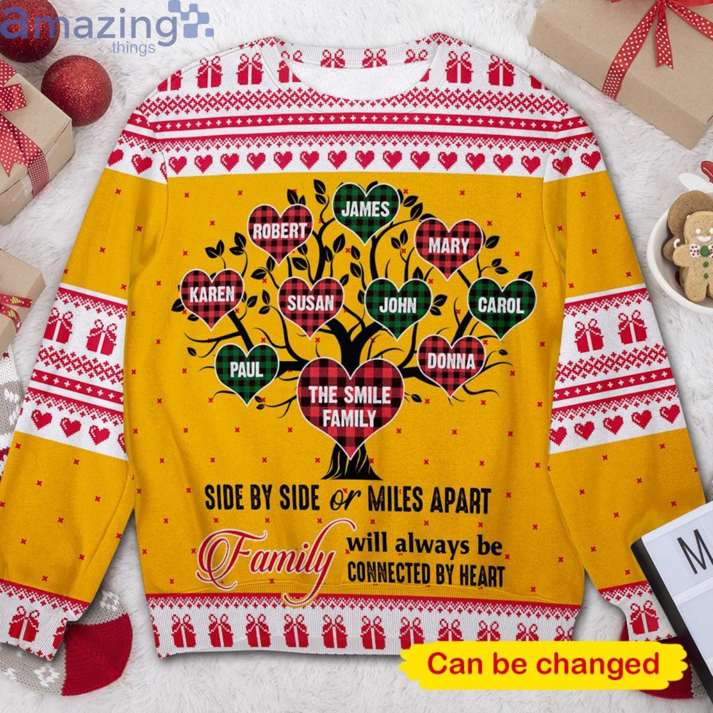 Custom Name Family Will Always Be Connected By Heart Family Tree Christmas Ugly Sweater image Custom Name Family Will Always Be Connected By Heart Family Tree Christmas Ugly Sweater Product Photo 2