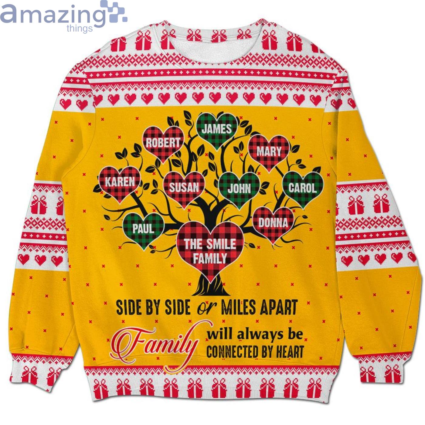 Custom Name Family Will Always Be Connected By Heart Family Tree Christmas Ugly Sweater Product Photo 1 Custom Name Family Will Always Be Connected By Heart Family Tree Christmas Ugly Sweater Product Photo 1