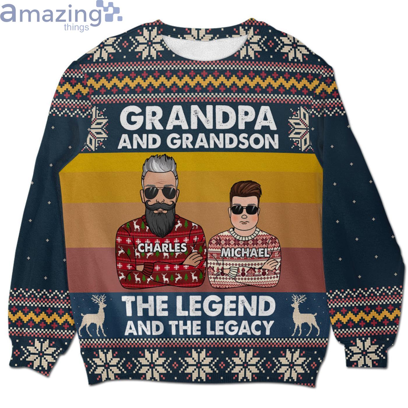 Custom Name Grandpa And Grandson The Legend And The Legacy Christmas Ugly Sweater Product Photo 1