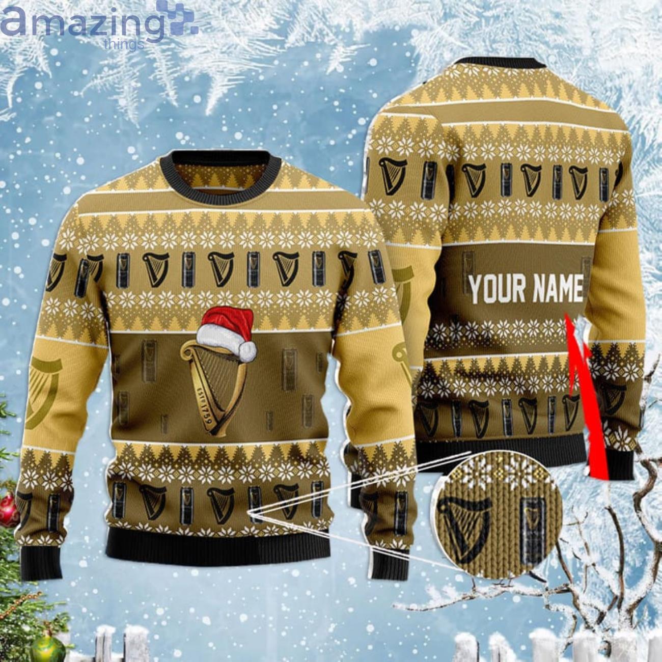 Custom Name Guinness Xmas Ugly Christmas Sweater Product Photo 1