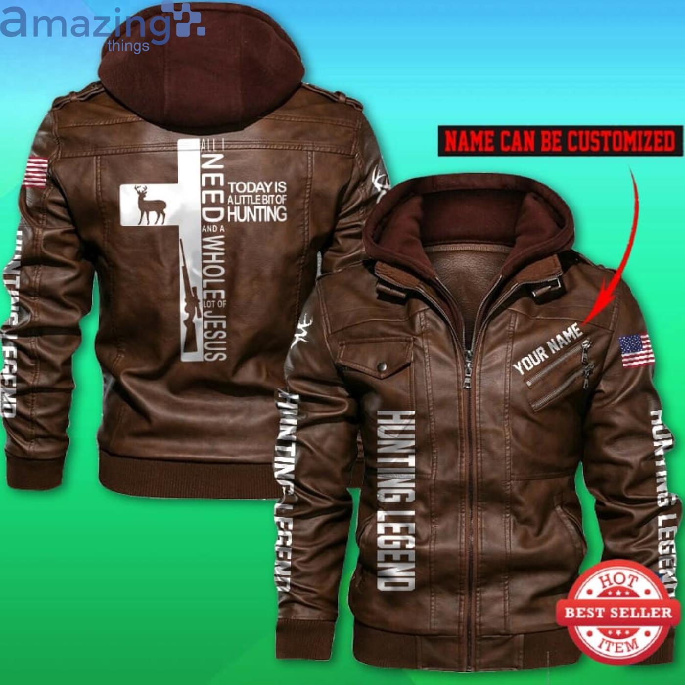 Custom Name Hunting Legend American Flag Leather Jacket image Custom Name Hunting Legend American Flag Leather Jacket Product Photo 2