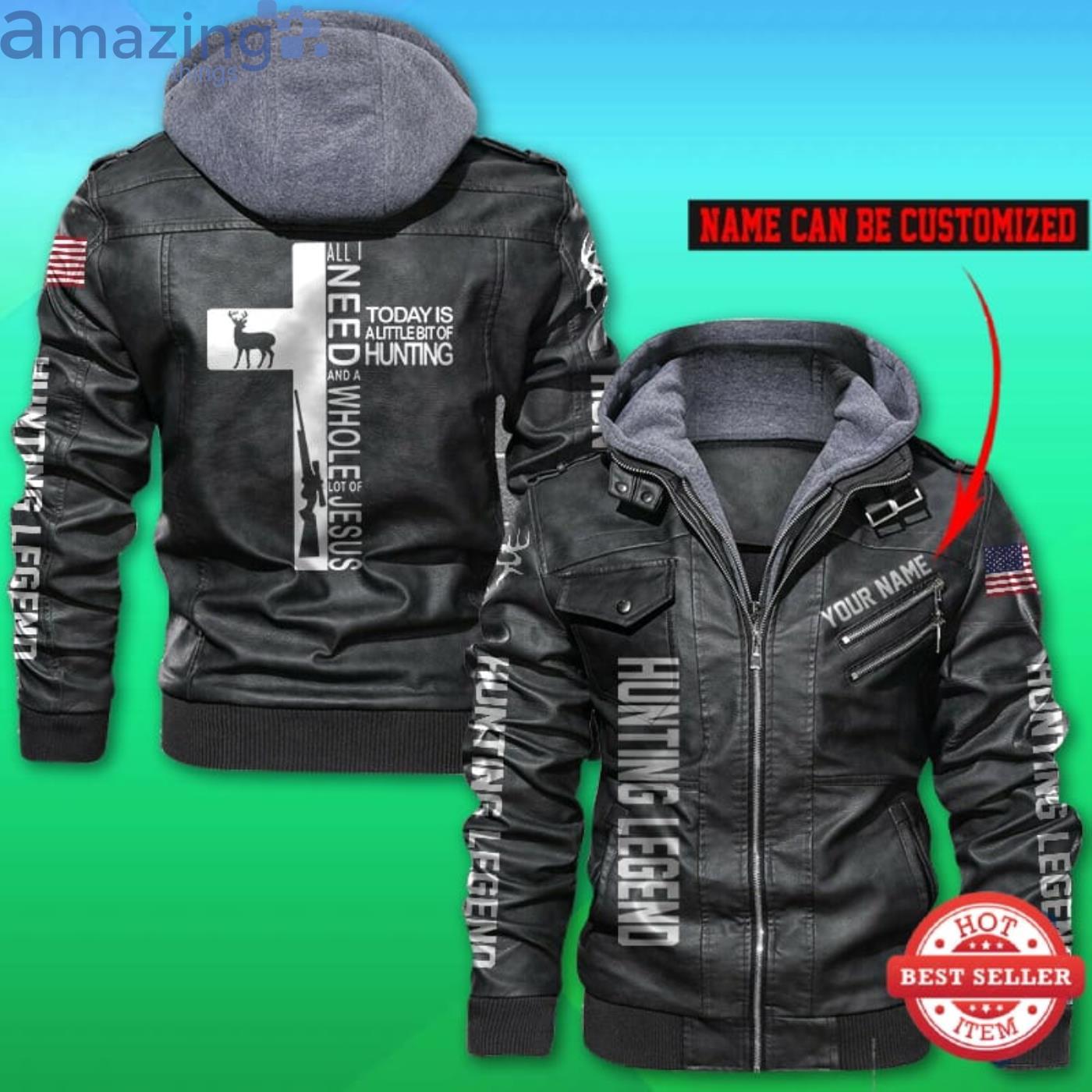 Custom Name Hunting Legend American Flag Leather Jacket Product Photo 1 Custom Name Hunting Legend American Flag Leather Jacket Product Photo 1