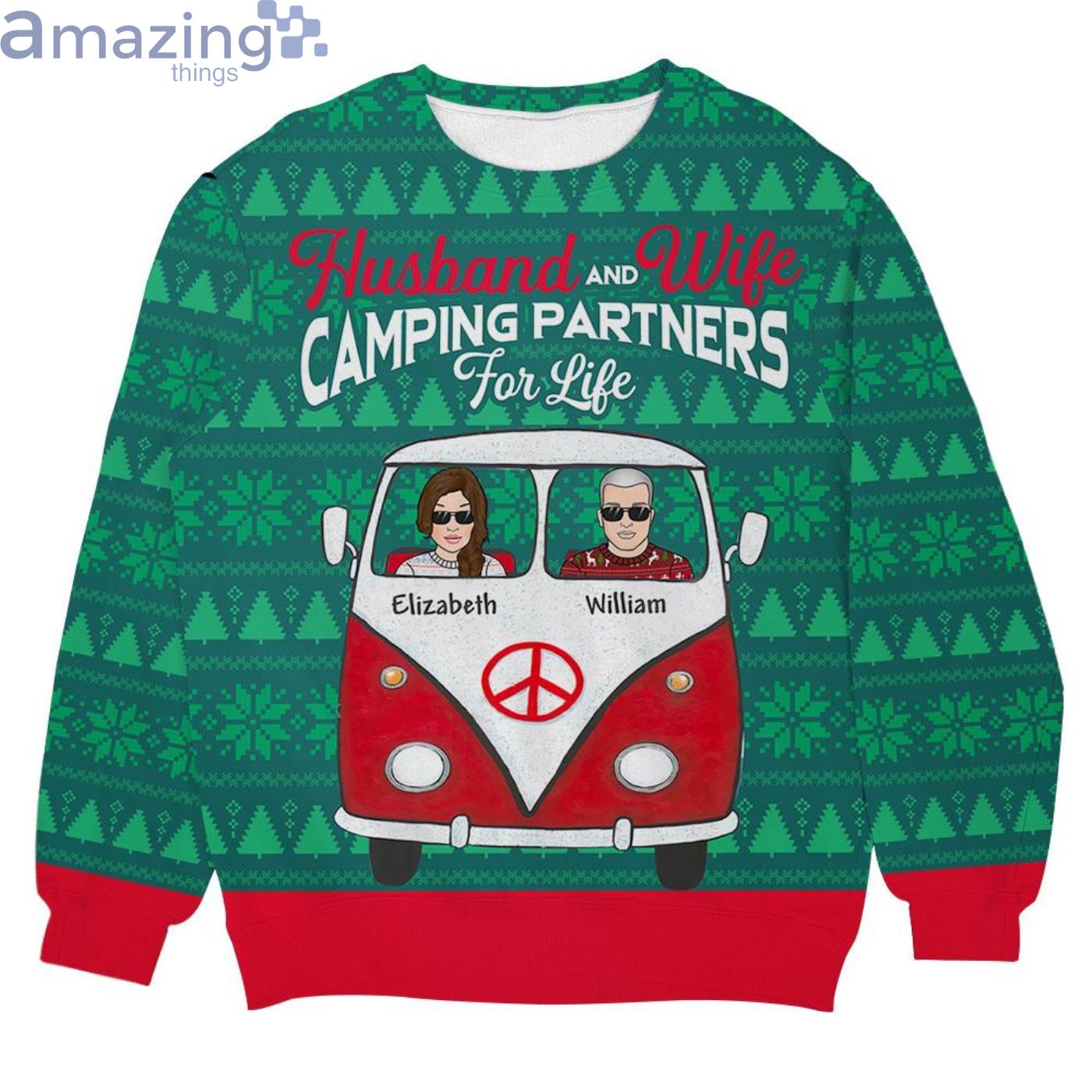 Custom Name Husband And Wife Camping Partners Christmas Ugly Sweater Product Photo 1