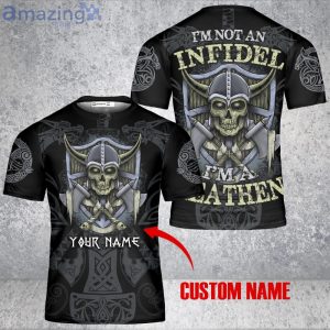 Custom Name I’m A Heathen Not An Infidel Skull Viking Unisex 3D T-Shirt Product Photo 1