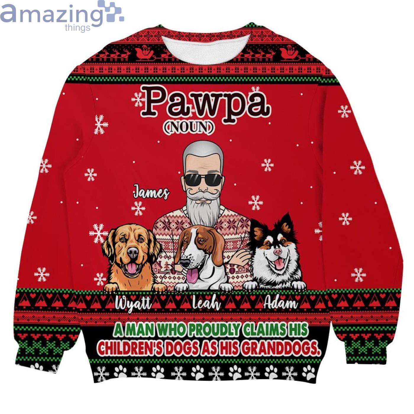 Custom Name Pawpa Dog Dad Christmas Ugly Sweater Product Photo 1