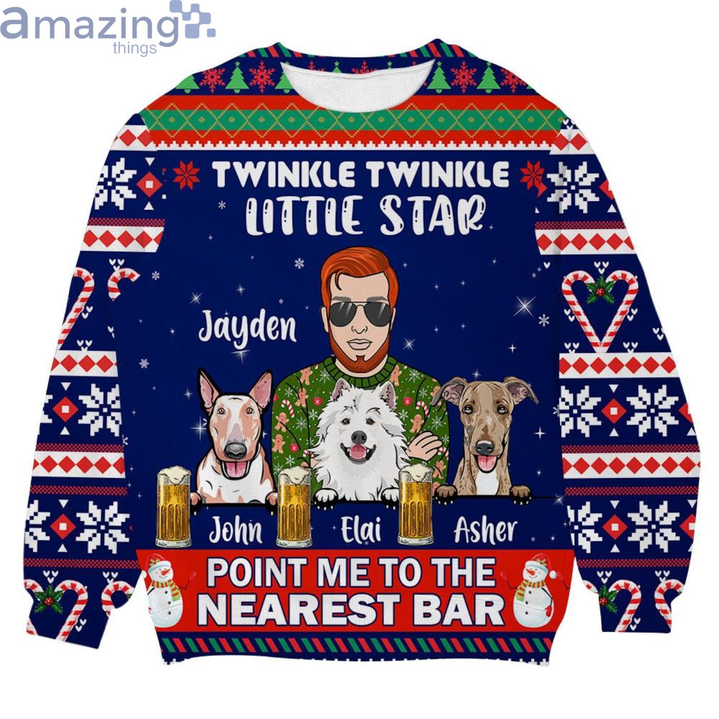 Custom Name Point Me To The Nearest Bar Dog Christmas Ugly Sweater