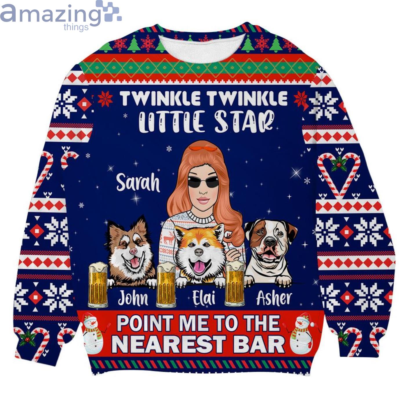 Custom Name Point Me To The Nearest Bar Dog Ugly Sweater Product Photo 1 Custom Name Point Me To The Nearest Bar Dog Ugly Sweater Product Photo 1
