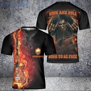 Custom Name Rock Skull Rock Play Guitar Born To Be Free 3D T-Shirt Product Photo 1