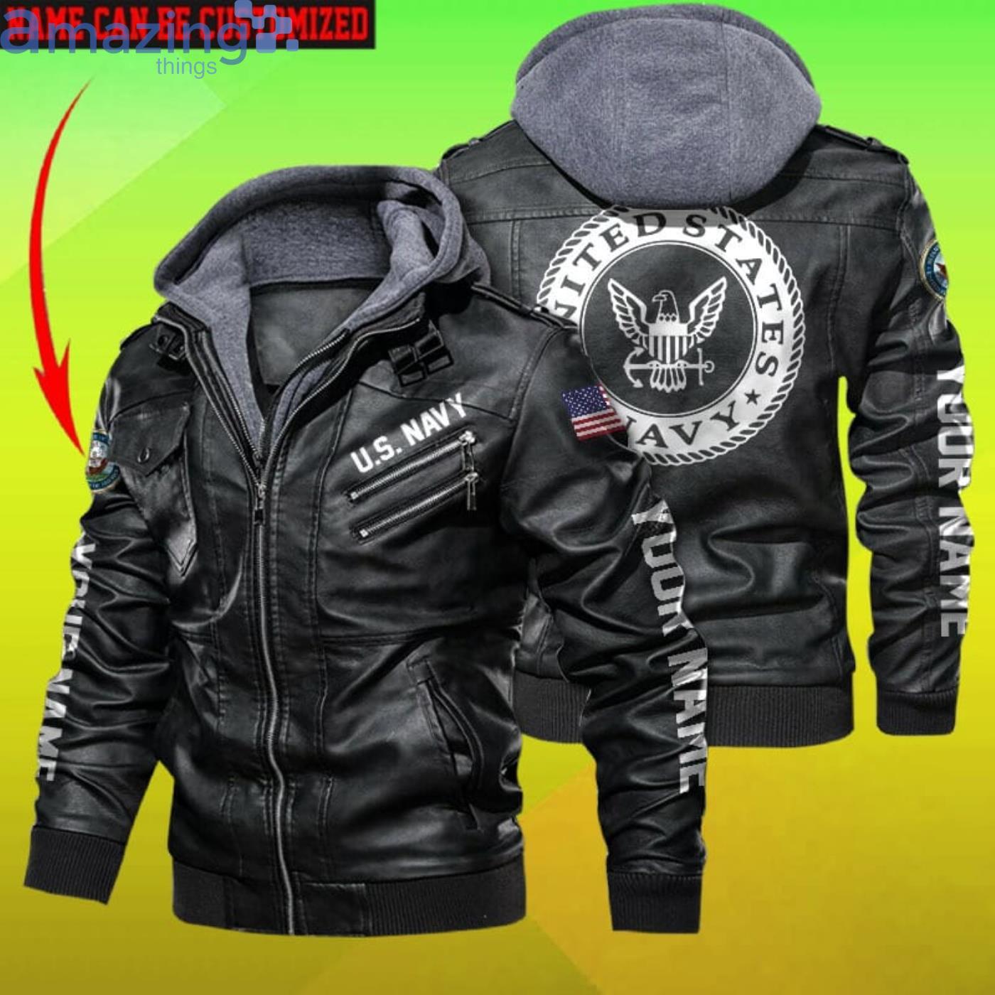 Custom Name United States Navy Leather Jacket Product Photo 1