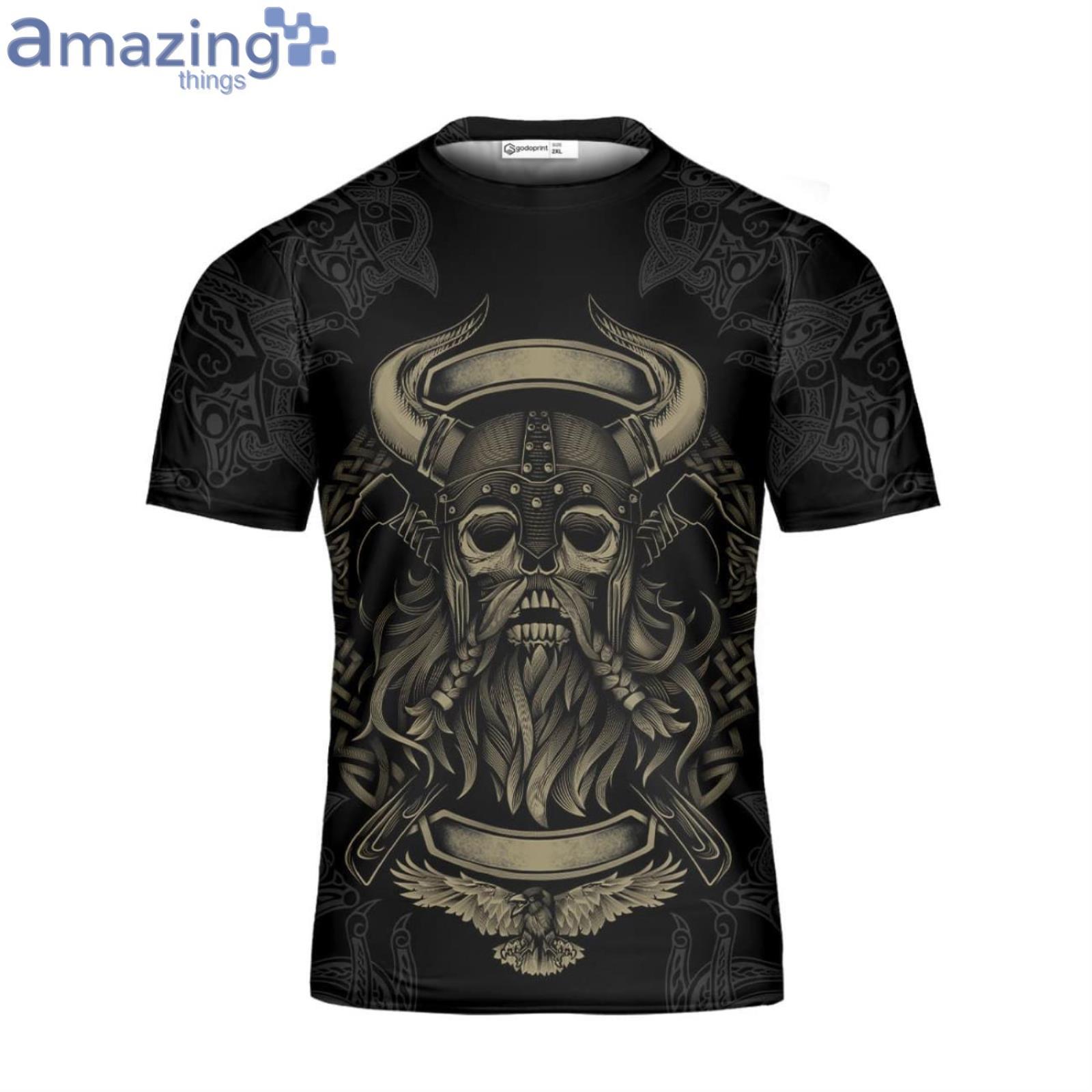 Custom Name Viking 3D T Shirt I'm A Heathen Norse Tattoo Skull Warrior Vikings Shirt Viking Gift image Custom Name Viking 3D T-Shirt I'm A Heathen Norse Tattoo Skull Warrior Vikings Shirt Viking Gift Product Photo 1