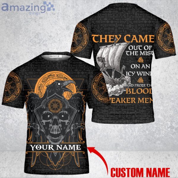 Custom Name Viking Shirt 3D They Came Out Of The Mist Weaker Men Skull Raven Viking Product Photo 3