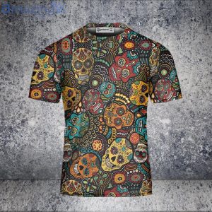 Custom Sugar Skull Hawaii Hippie Vintage Style 3D T-Shirt Product Photo 2