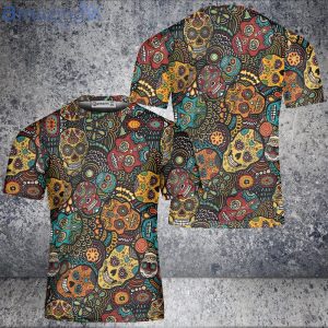 Custom Sugar Skull Hawaii Hippie Vintage Style 3D T-Shirt Product Photo 1