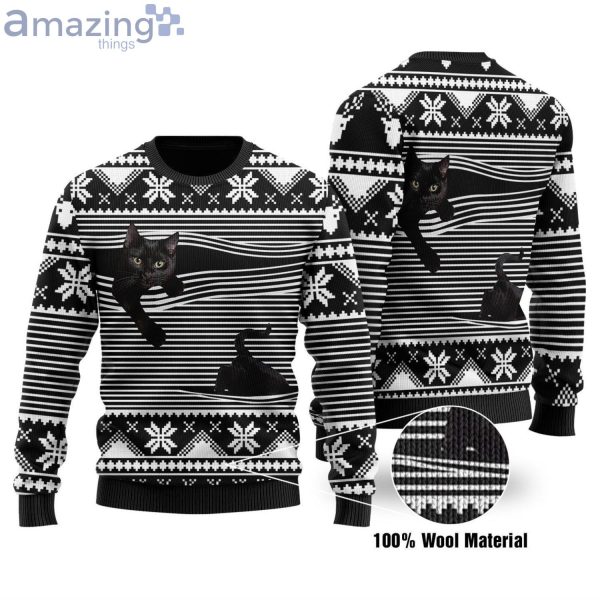 Cute Black Cat Christmas Ugly Sweater Product Photo 1