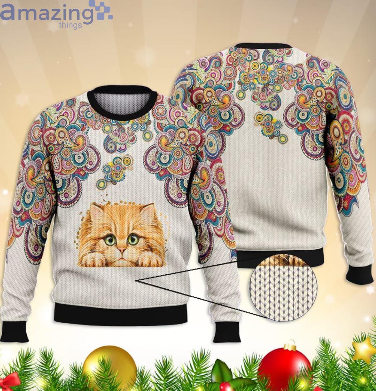 Cute Cat Paisley Pattern Beige All Over Printed For Cat Lovers 3D Sweater Product Photo 1