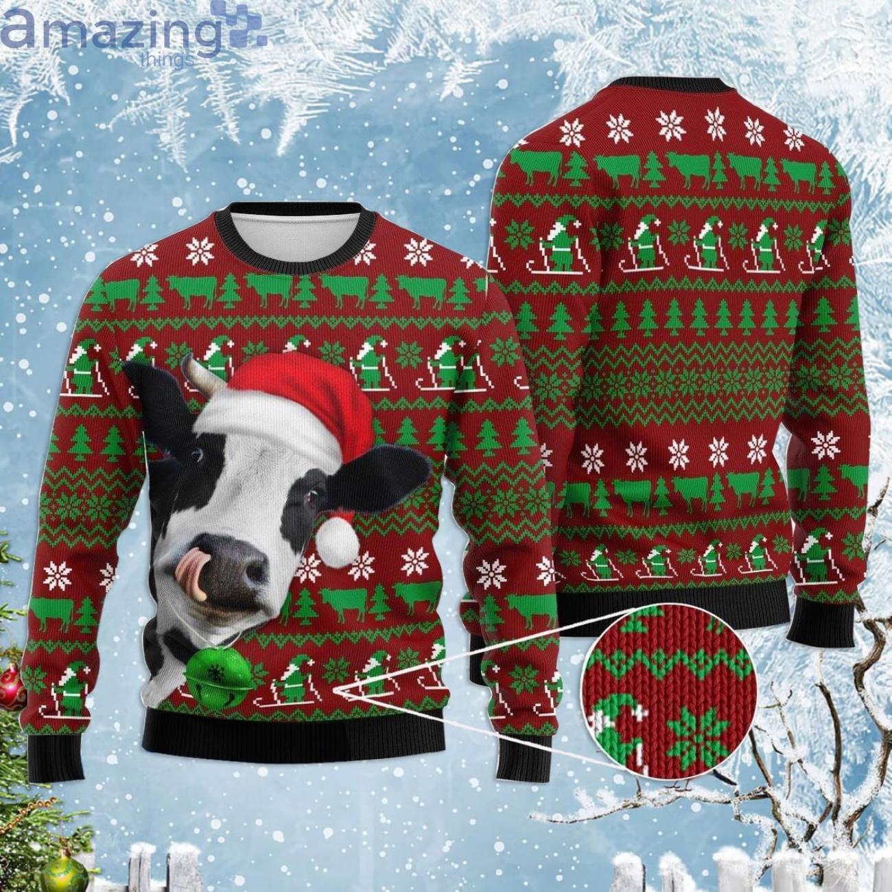 Cute Cow And Santa Hat Ugly Christmas Sweater Product Photo 1 Cute Cow And Santa Hat Ugly Christmas Sweater Product Photo 1