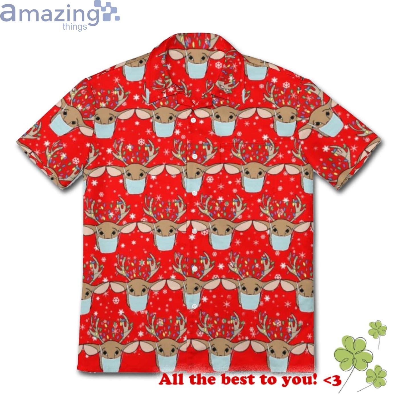 Cute Funny Christmas Reindeer Wearing Face Mask Hawaiian Shirt image Cute Funny Christmas Reindeer Wearing Face Mask Hawaiian Shirt Product Photo 2