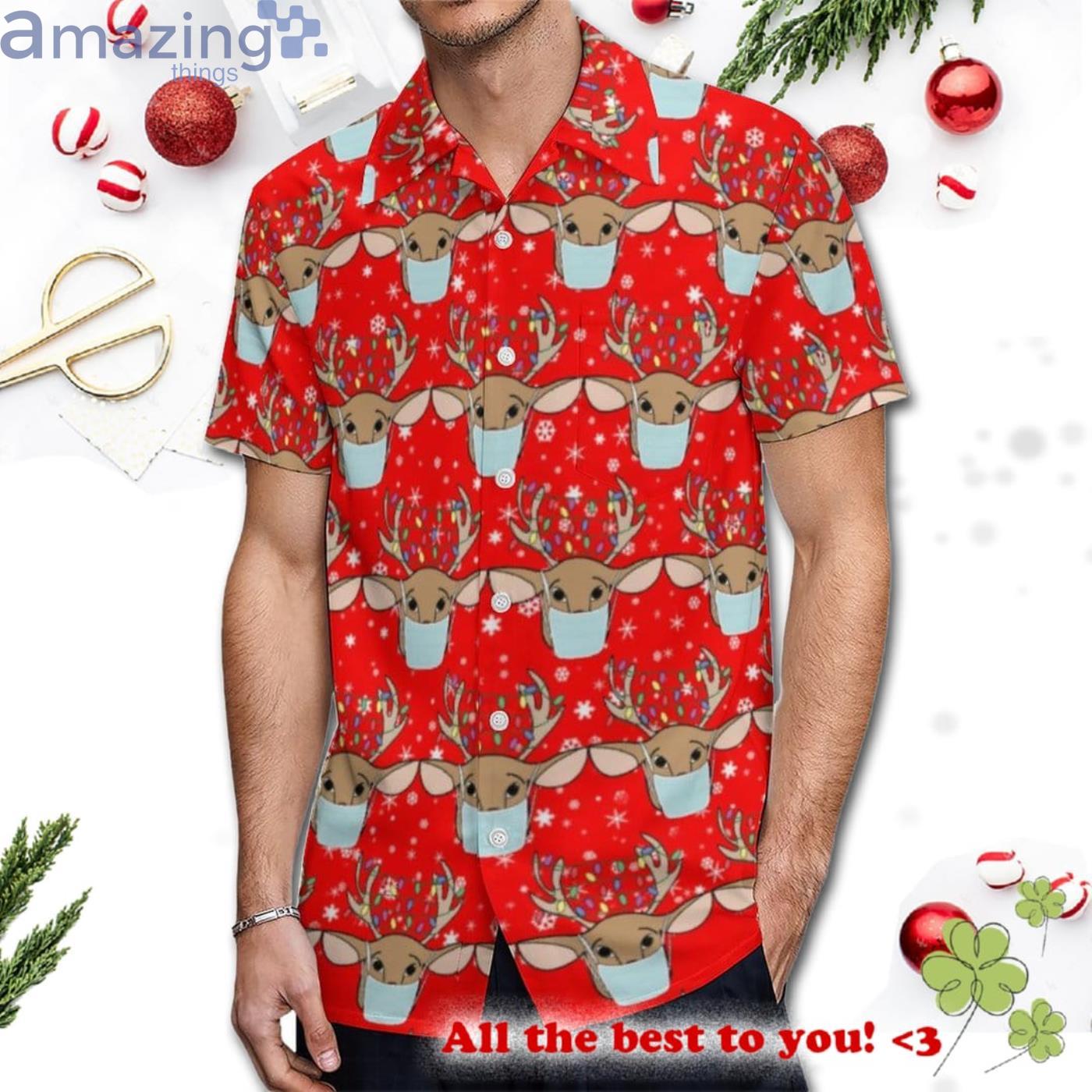 Cute Funny Christmas Reindeer Wearing Face Mask Hawaiian Shirt image Cute Funny Christmas Reindeer Wearing Face Mask Hawaiian Shirt Product Photo 3